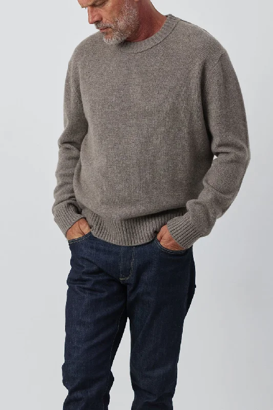 Mens Cashmere Relaxed Crew - Walnut