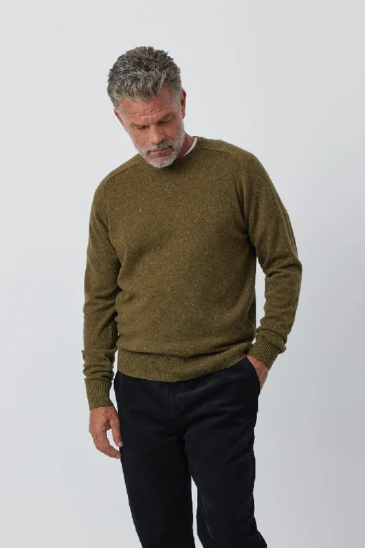 Mens Cashmere Saddle Crew - Moss