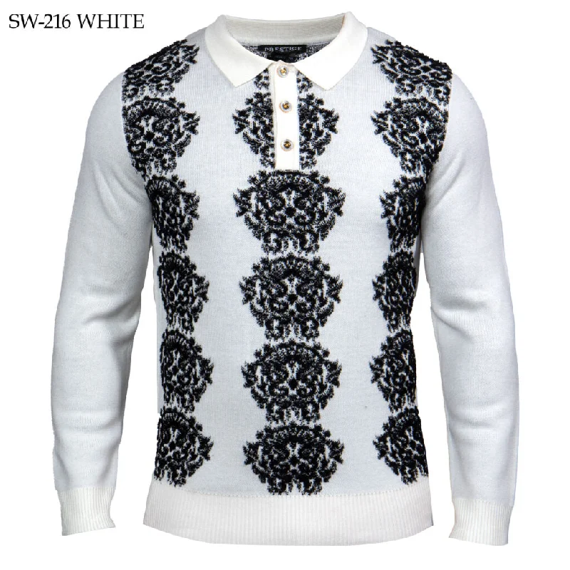 Prestige SW-216 Long Sleeve Polo Sweater - White