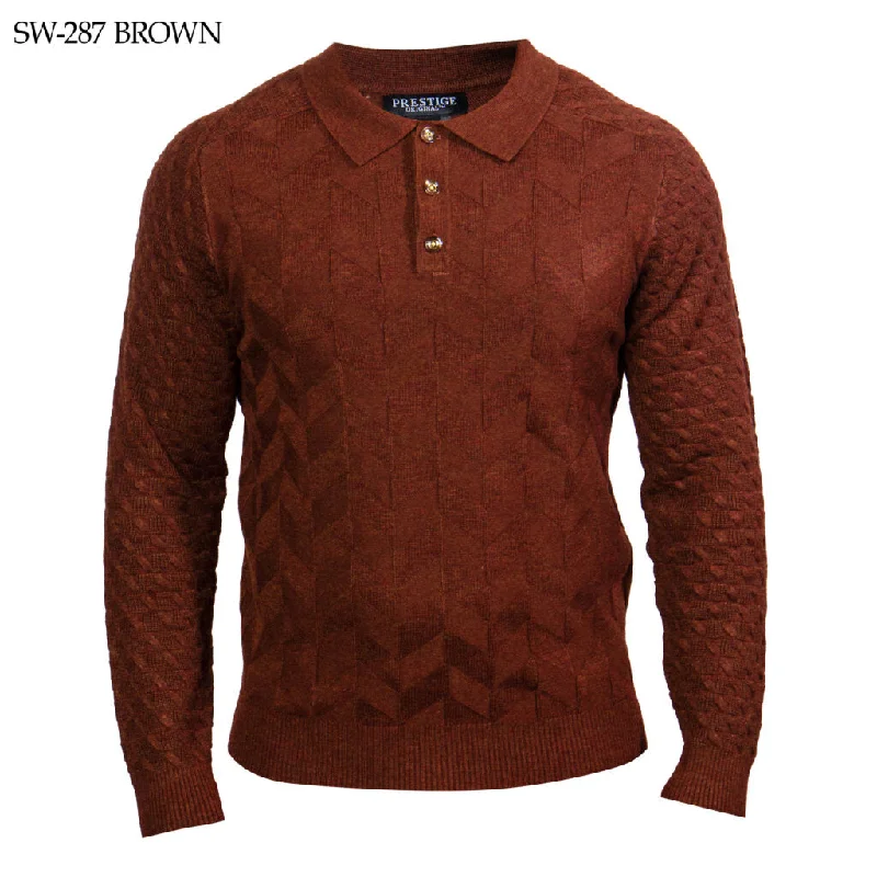 Prestige SW-287 Long Sleeve Polo Sweater - Brown