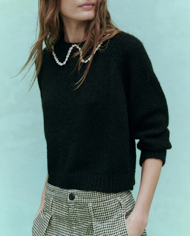 The Crochet Collar Pullover. -- Black with Soft White