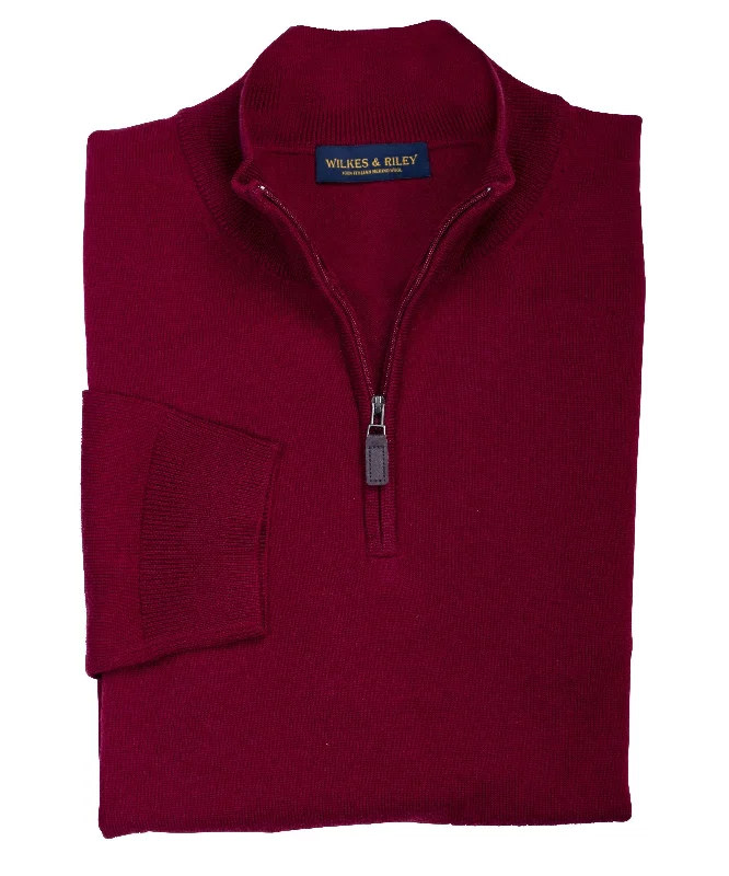 Ultra-fine Zegna Baruffa Half-Zip Merino Wool Sweater - Burgundy