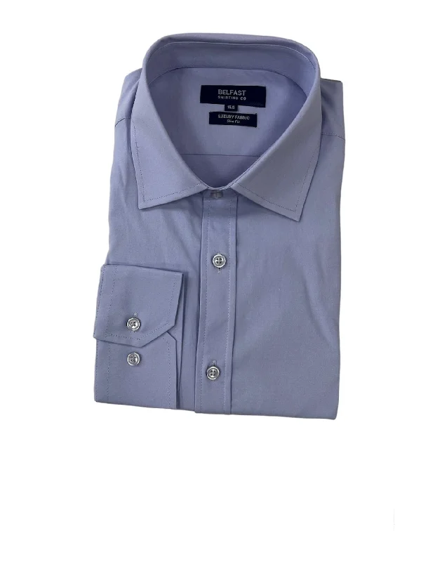 Belfast Mens Classic Fit Solid Lavender Cotton Blend Spread Collar Dress Shirt