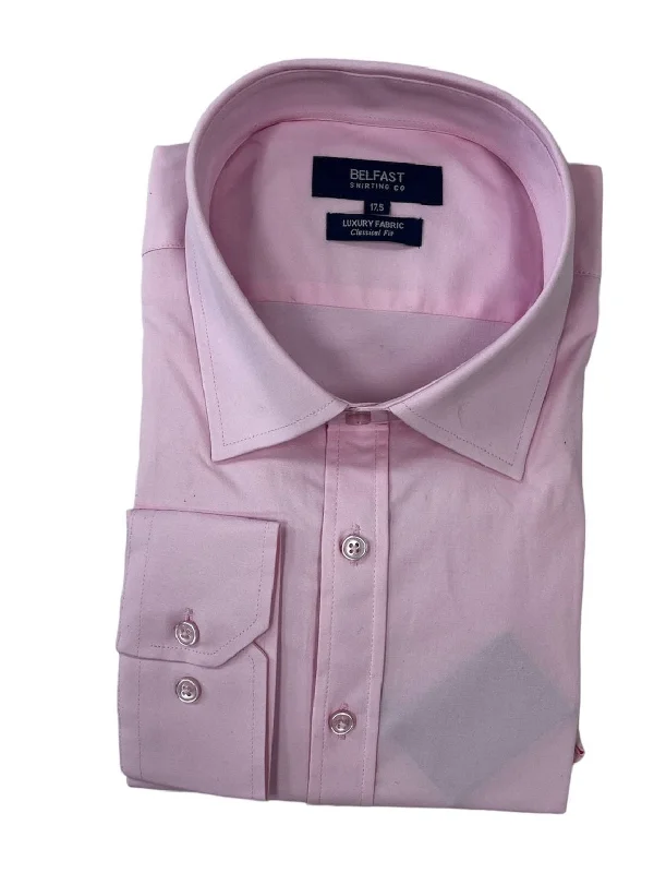 Belfast Mens Classic Fit Solid Pink Lavender Cotton Blend Spread Collar Dress Shirt