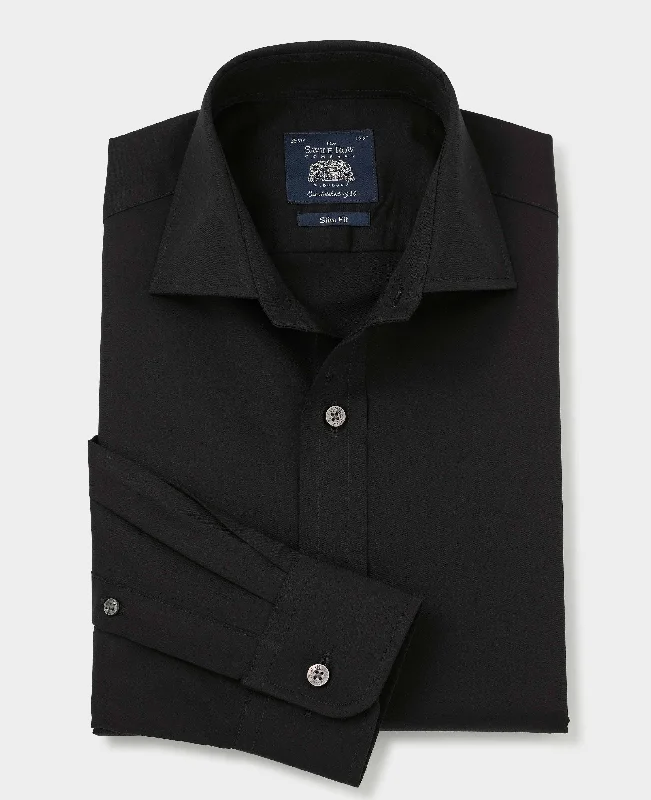 Black Fine Twill Slim Fit Formal Shirt - Single Cuff