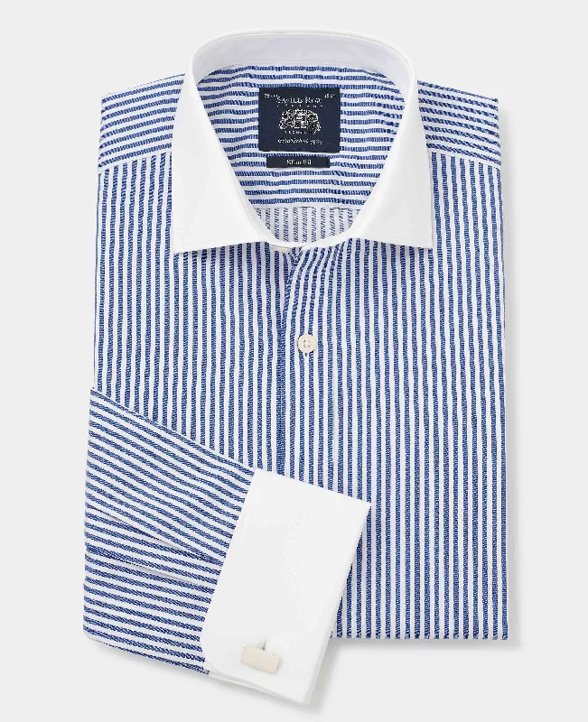 Blue Bengal Stripe Slim Fit Formal Shirt - White Double Cuffs & Collar