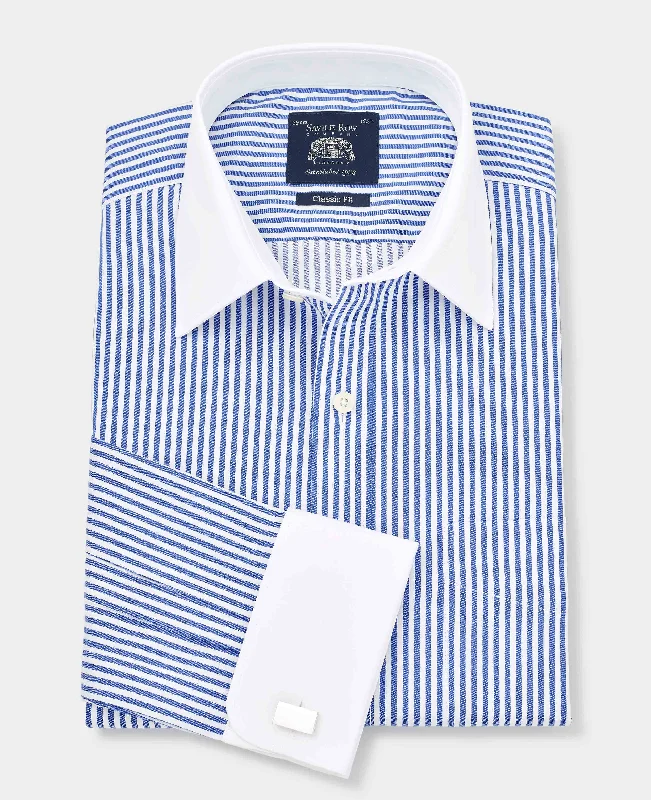 Blue Bengal Stripe Windsor Collar Classic Fit Formal Shirt - Double Cuff