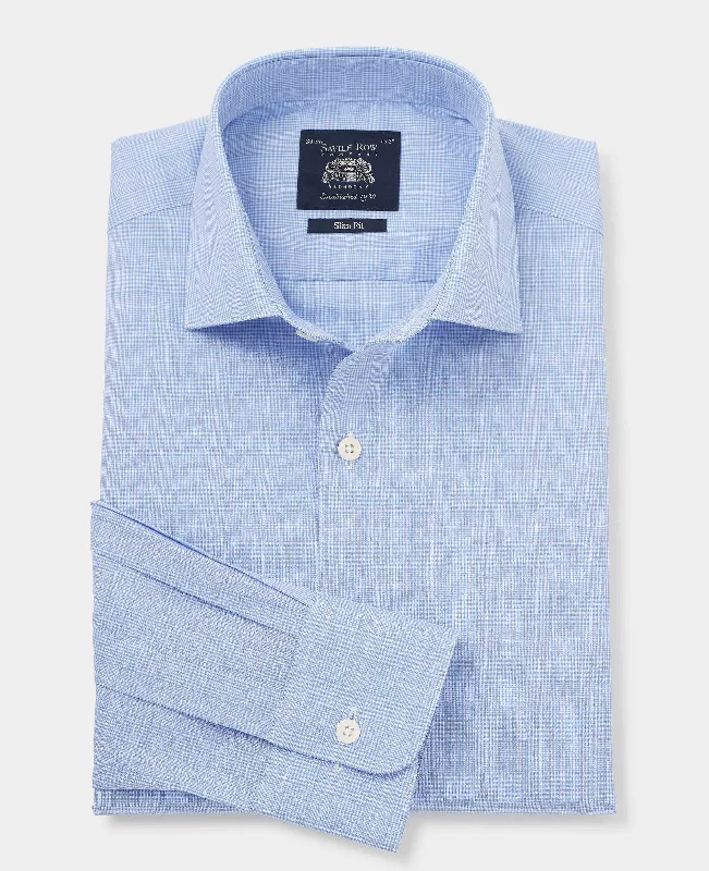 Blue Cotton Prince of Wales Check Slim Fit Formal Shirt - Single Cuff