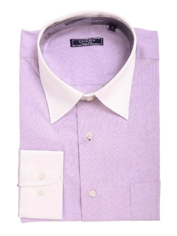 Chams Classic Fit Light Purple Fine Combed Cotton Contrast Collar Dress Shirt