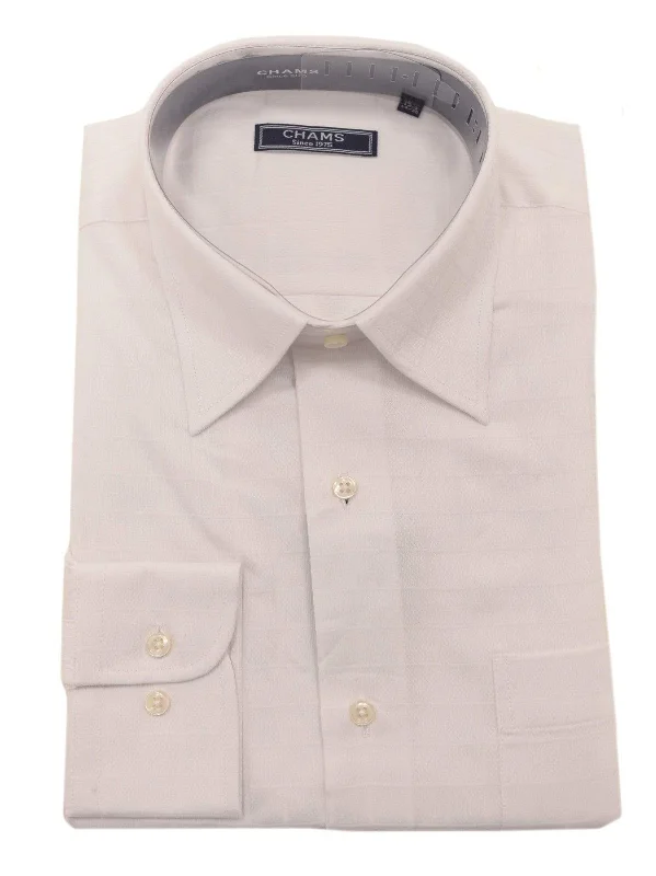 Chams Classic Fit White Tonal Plaid Fine Combed Cotton Dress Shirt