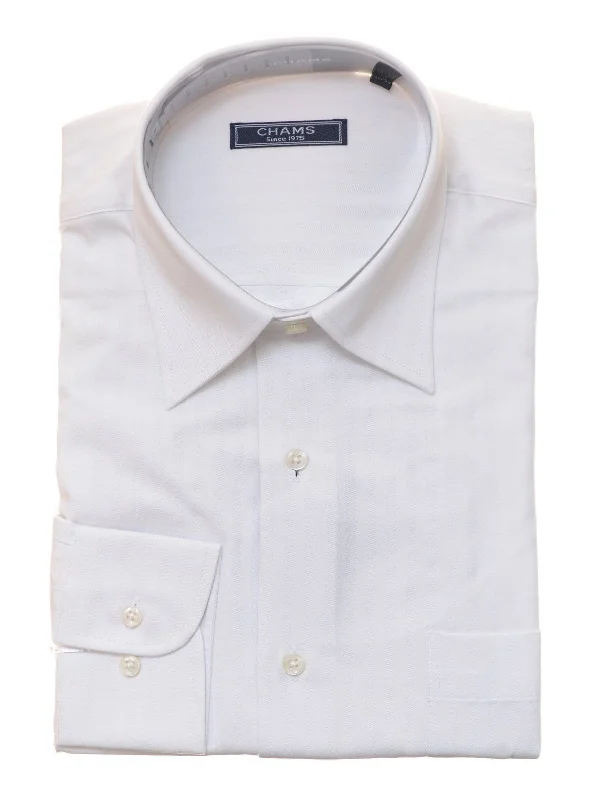 Chams Classic Fit White Tonal Striped Fine Combed Cotton Dress Shirt