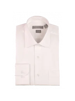 Men's Classic Fit Solid Off White Spread Collar Wrinkle Free 100% Cotton Dress Shirt