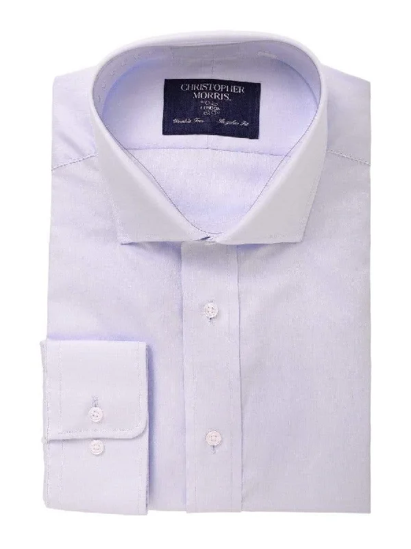 Christopher Morris Mens Blue 100% Cotton Classic Fit Wrinkle Free Dress Shirt