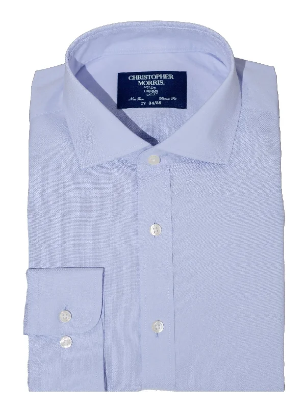 Christopher Morris Mens Blue Cotton Stretch Classic Fit Wrinkle Free Dress Shirt