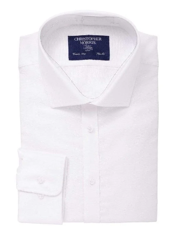 Christopher Morris Mens White 100% Cotton Convertible Cuff Slim Fit Dress Shirt