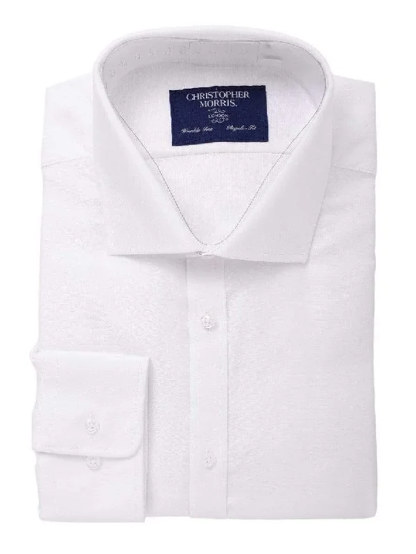 Christopher Morris Mens White Cotton Convertible Cuff Classic Fit Dress Shirt