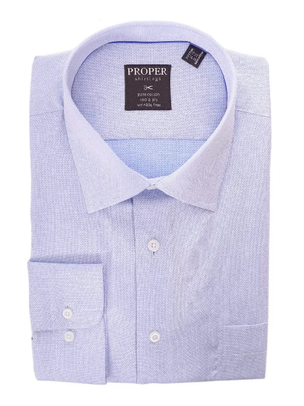 Classic Fit Blue Textured Spread Collar 100 2ply Wrinkle Free Cotton Dress Shirt