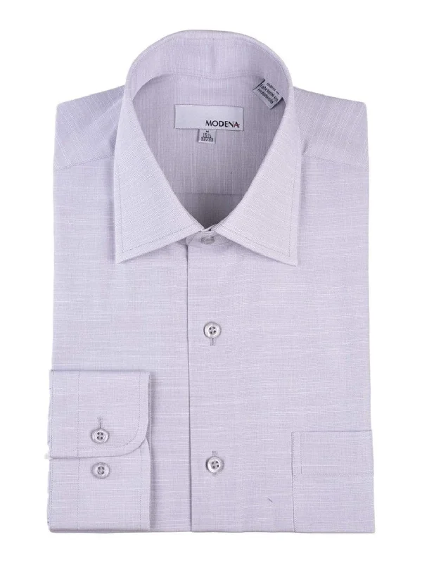 Classic Fit Light Gray Textured Spread Collar Cotton Blend Dress Shirt