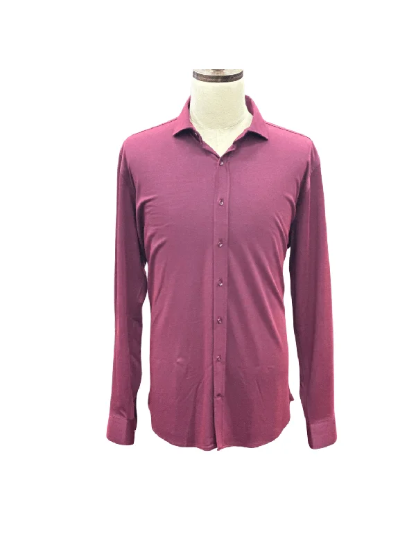 Enzo Liberti Mens Solid Burgundy Modern Fit 100% Cotton Jersey Dress Shirt