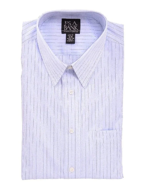 Jos A Bank Mens 100% Cotton Blue Striped Slim Fit Dress Shirt