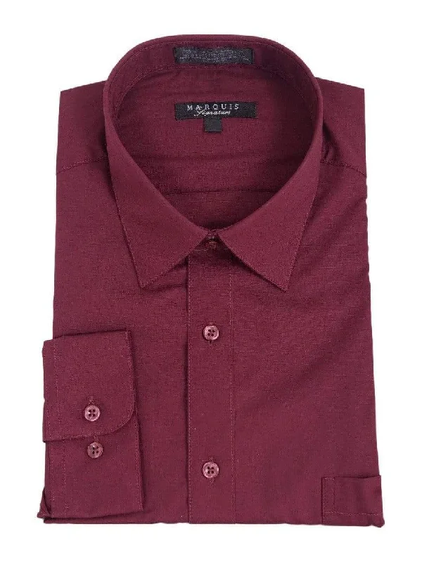 Marquis Classic Fit Solid Burgundy Wrinkle Resistant Cotton Blend Dress Shirt