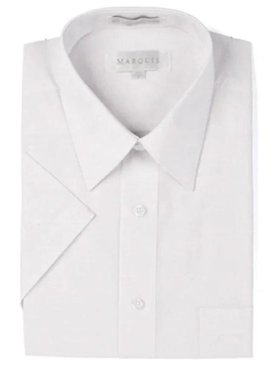 Marquis Mens Cotton Blend Solid White Regular Fit Short Sleeve Dress Shirt