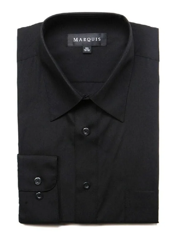 Marquis Mens Slim Fit Solid Black Cotton Blend Dress Shirt