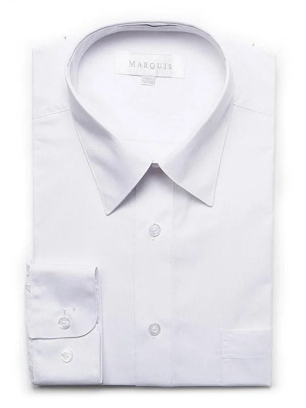 Marquis Mens Slim Fit Solid White Cotton Blend Dress Shirt