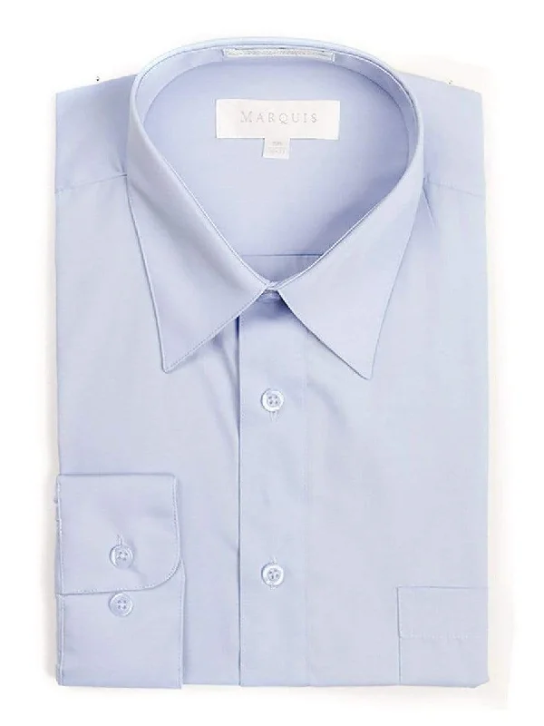 Marquis Slim Fit Solid Light Blue Wrinkle Resistant Cotton Blend Dress Shirt