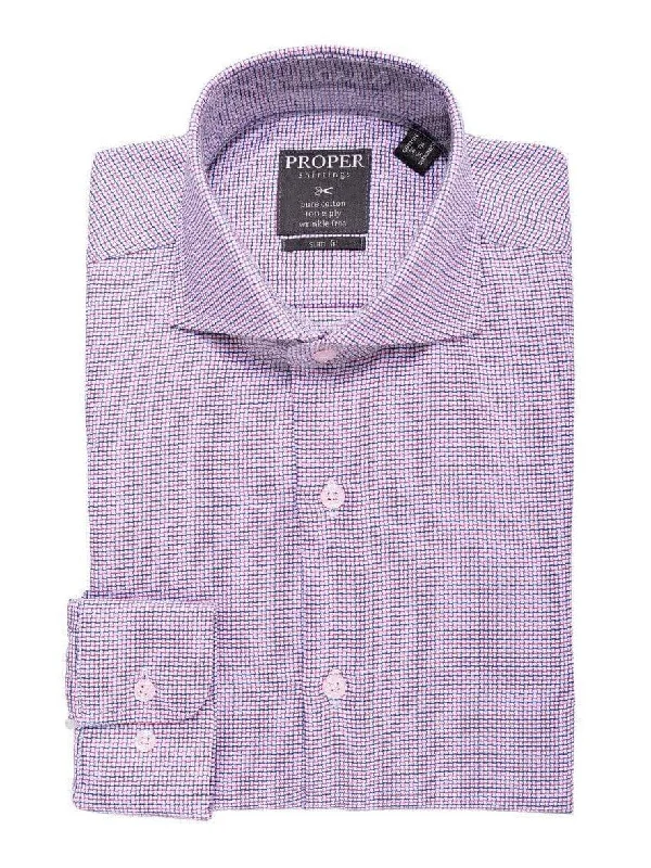 Mens 100% Cotton Red Check Cutaway Collar Wrinkle Free Slim Fit Dress Shirt