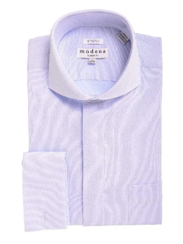 Mens Classic Fit Light Blue Cutaway Collar French Cuff Cotton Blend Dress Shirt