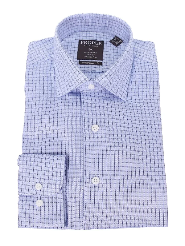 Mens Cotton Blue Check Slim Fit Spread Collar Wrinkle Free Dress Shirt