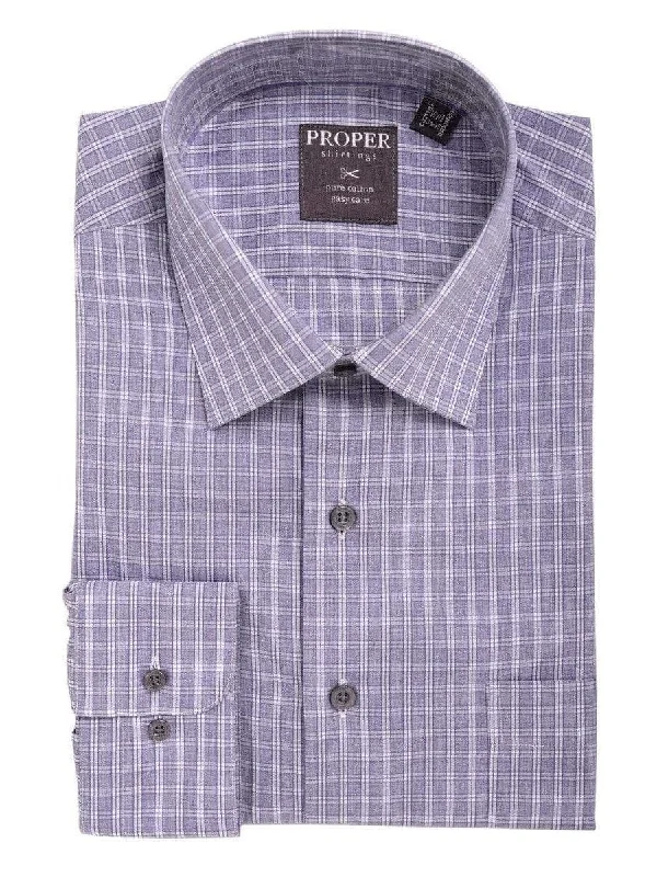 Mens Cotton Blue Plaid Check Spread Collar Classic Fit Dress Shirt