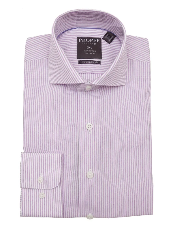 Mens Cotton Lavender Striped Slim Fit Cutaway Collar Easy Care Dress Shirt