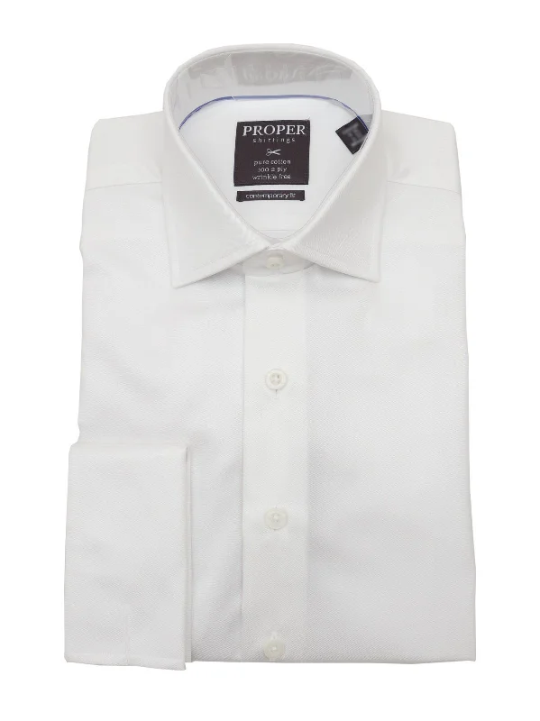 Mens Cotton Solid White Slim Fit Spread Collar Wrinkle Free Dress Shirt