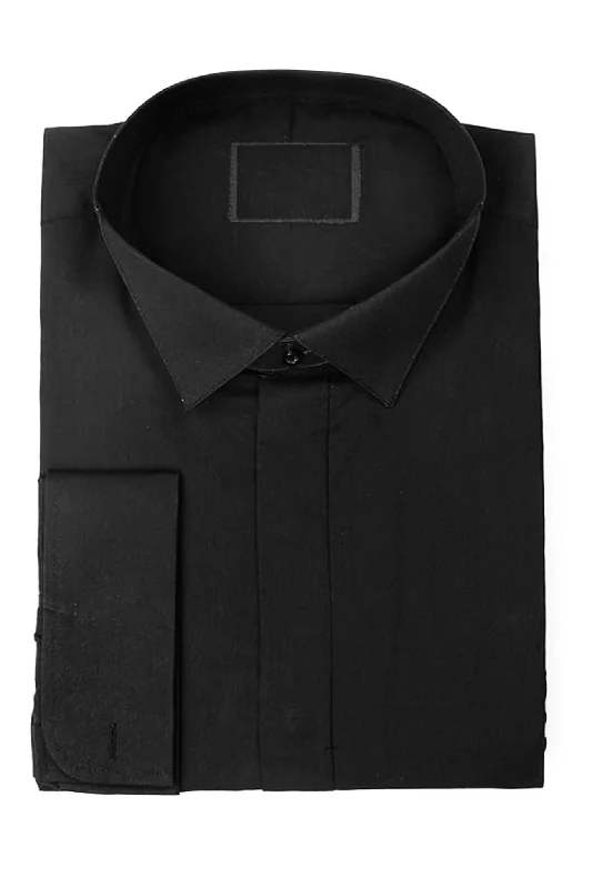 Men's Large Black Wing Collar Dress Shirt Double Cuff