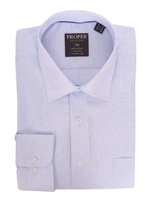 Mens Light Blue Striped Spread Collar 100 2ply Wrinkle Free Cotton Dress Shirt