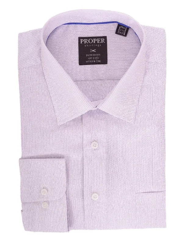 Mens Purple Pinstriped Spread Collar 100 2 Ply Wrinkle Free Cotton Dress Shirt