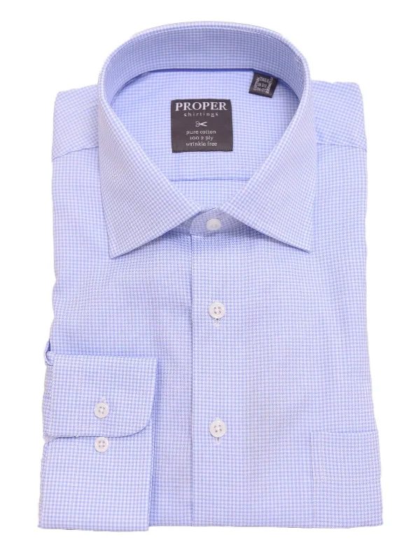 Mens Regular Fit Light Light Blue Checkered Spread Collar Cotton Dress Shirt