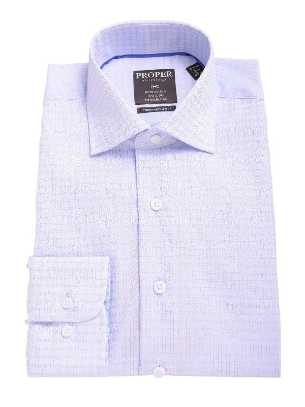 Mens Slim Fit Blue Plaid Spread Collar 100 2 Ply Wrinkle Free Cotton Dress Shirt