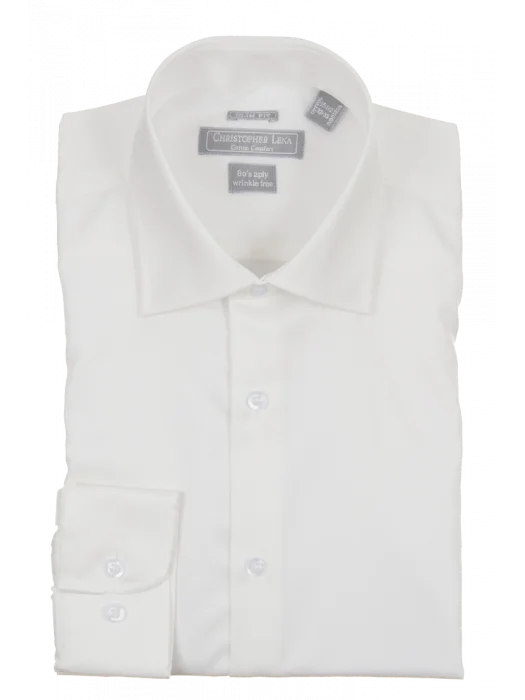 Mens Slim Fit Solid Off White Spread Collar Wrinkle Free 100% Cotton Dress Shirt