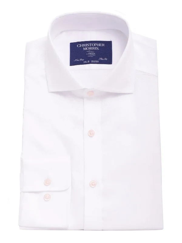 Christopher Morris Men's 100% Cotton Solid White Non-Iron Slim Fit Dress Shirt