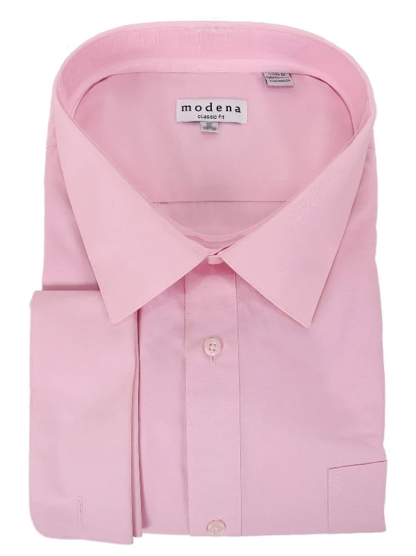 Mens Solid Pink Regular Fit Spread Collar French Cuff Dress Shirt