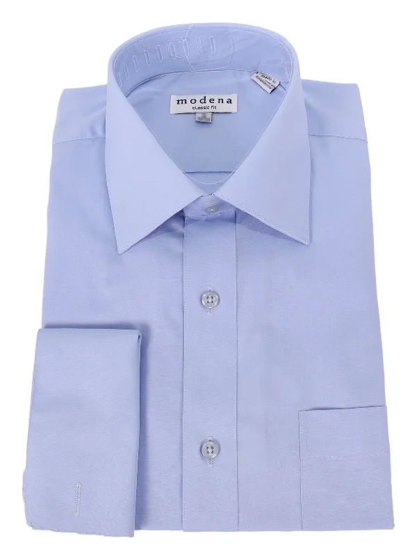 Mens Solid Powder Blue Regular Fit Spread Collar French Cuff Dress Shirt