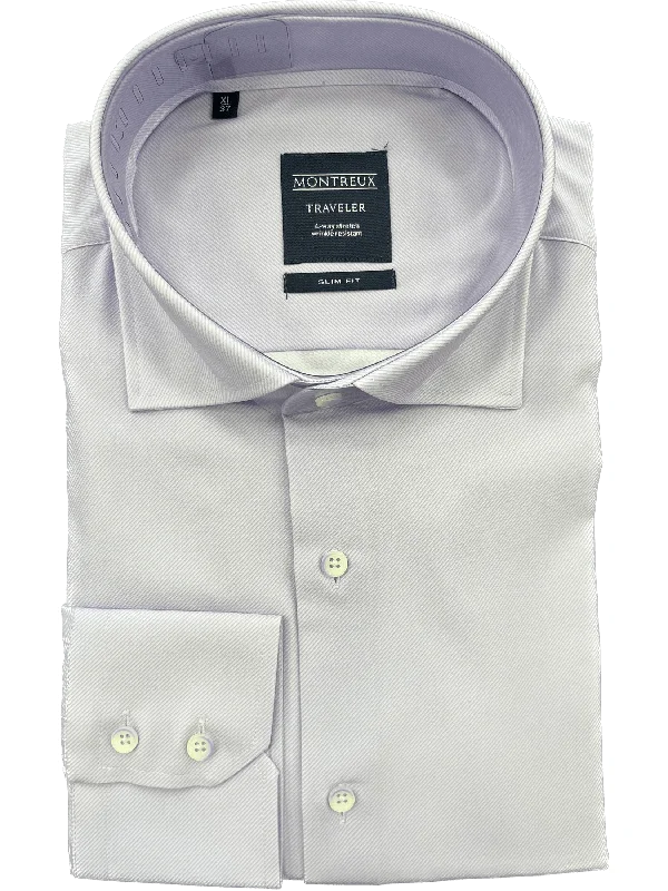 Montreux Mens Slim Fit Purple Spread Collar 4-way Stretch Dress Shirt