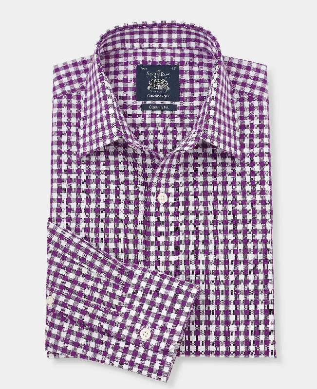 Purple Gingham Check Classic Fit Formal Shirt - Single Cuff