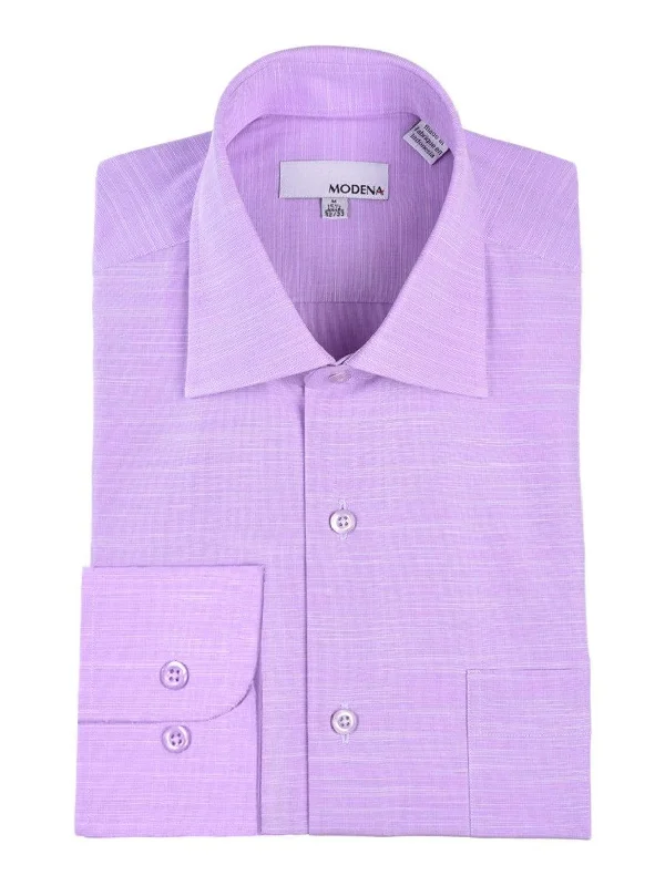 Regular Fit Lavander Textured Spread Collar Cotton Blend Dress Shirt