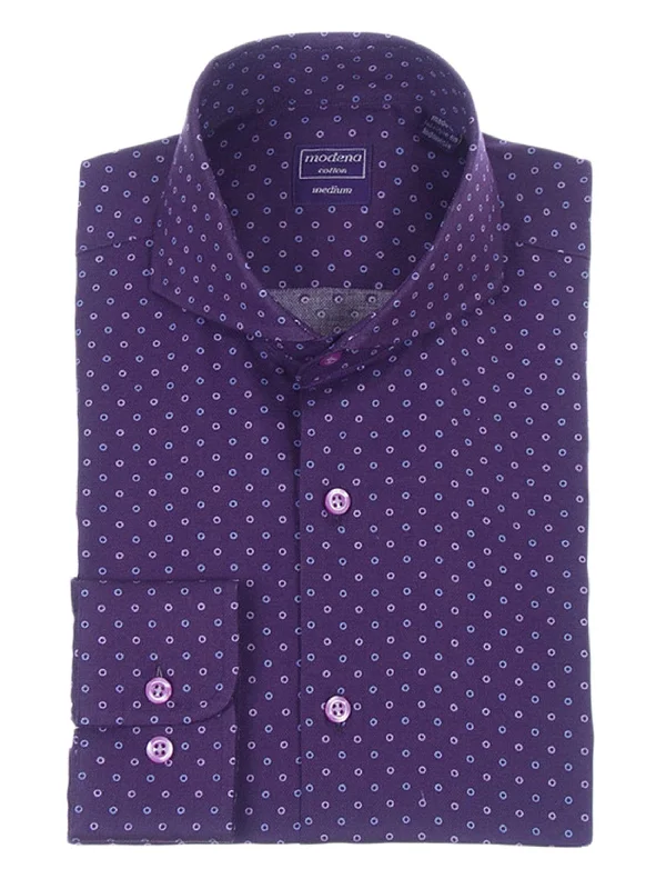 Regular Fit Plum Purple Circle Pattern Cutaway Collar Cotton Dress Shirt