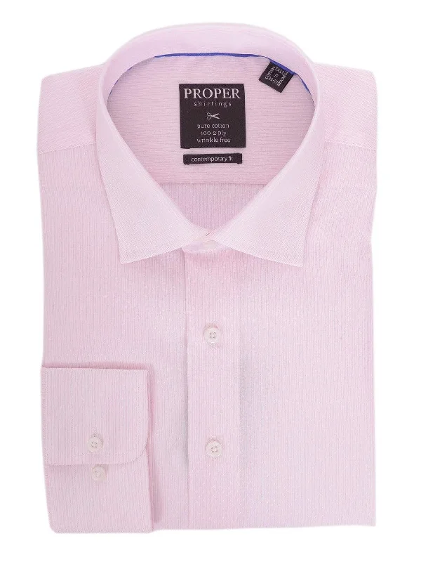 Slim Fit Pink Striped Spread Collar Wrinkle Free 100 2 Ply Cotton Dress Shirt