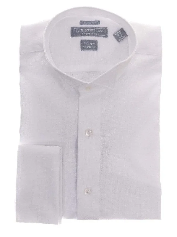 Slim Fit White Textured Wingtip Collar Wrinkle Free Cotton Tuxedo Dress Shirt